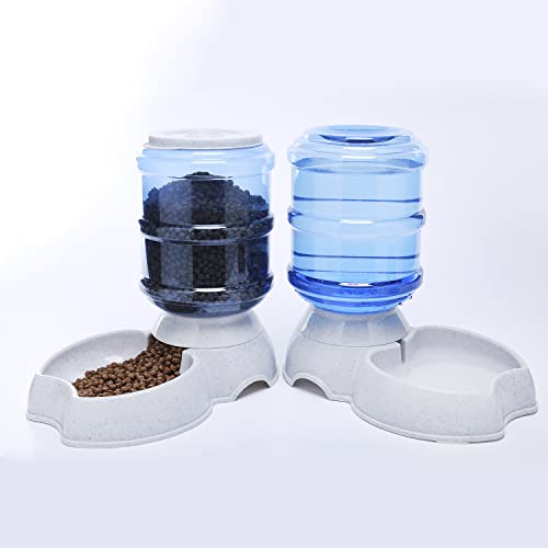 Pet Feeder and Water Food Dispenser Automatic Water Bowl for Dogs Cats, BPA-Free, Gravity Refill, Self Feeding for Small Medium Pets Puppy Kitten Rabbit - 1 Gallon 3.8L (Waterer + Feeder)