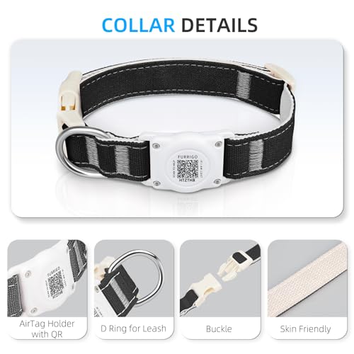 Airtag Dog Collar QR Code - IP68 Waterproof Integrated Air Tag Dog Collar Holder ID Tag - Free Pet Online Profile - Durable Natural Cotton Hemp - Fits for Small Medium Large Dogs