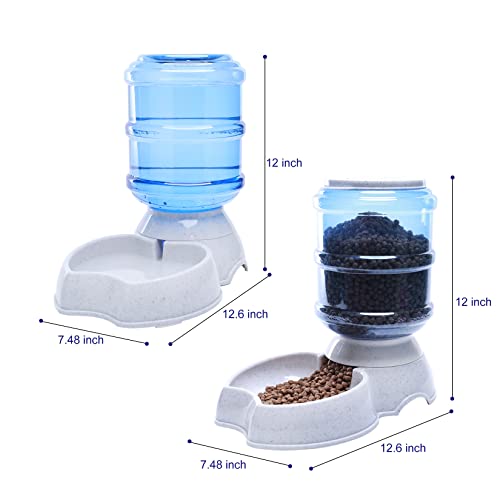Pet Feeder and Water Food Dispenser Automatic Water Bowl for Dogs Cats, BPA-Free, Gravity Refill, Self Feeding for Small Medium Pets Puppy Kitten Rabbit - 1 Gallon 3.8L (Waterer + Feeder)