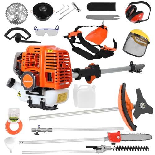 5 in 1 Multifunctional Lawn Mower,52CC Gas Weed Trimmer,Cordless Weed Wacker,Cordless Hedge Trimmer & Grass Edger,2-Stroke Brush Cutter, Handheld Chainsaw Hedge Pruner (Orange-new5)