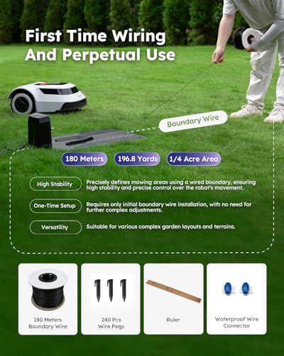 ANTHBOT Robot Lawn Mower w/Stable Boundary Wire - Automatic Robotic Grass Cutter Machine Lawnmower, Auto Mapping & Charging for 1/4 Acre Lawn, Smart U-Shape Path Efficient Cutting, IPX6 Waterproof