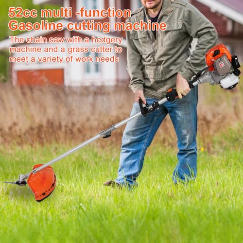 5 in 1 Multifunctional Lawn Mower,52CC Gas Weed Trimmer,Cordless Weed Wacker,Cordless Hedge Trimmer & Grass Edger,2-Stroke Brush Cutter, Handheld Chainsaw Hedge Pruner (Orange-new5)