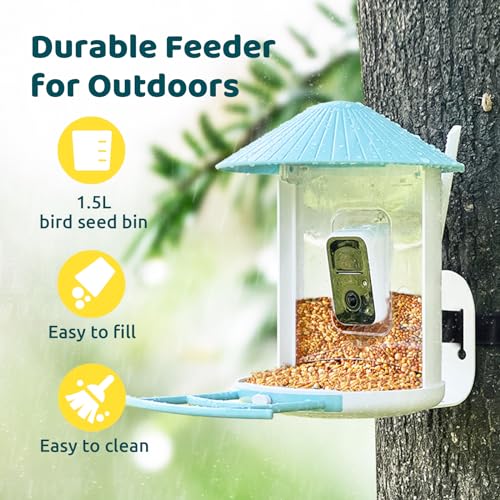 NETVUE Birdfy® Smart Bird Feeder with Camera, Bird Watching Camera, Auto Capture Bird Videos & Motion Detection, Wireless Camera Ideal Present for Bird Lover (Solar Blue)