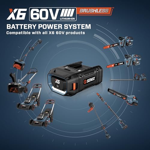 SENIX X6 60 Volt Max* 21-Inch 3-in-1 Cordless Push Lawn Mower, with Bagging, Mulching, and Side Discharge, Height Adjustment, Smart Display, 6Ah Lithium-ion Battery & Charger Included (LPPX6-H)