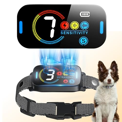 Ultrasonic Dog Bark Collar for Large Medium Dogs - Smart Anti Barking Deterrent Device - Rechargeable Training Collar with Adjustable Ultrasonic Beeps Vibrations Shock/No Shock(Black)