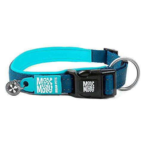 Max & Molly Matrix Sport Smart ID Dog Collar, Ultra Comfortable Padded Neoprene Sport Dog Collar with Reflective Outer Stitching & Lost Pet Protection Smart ID Tag, Blue, Medium