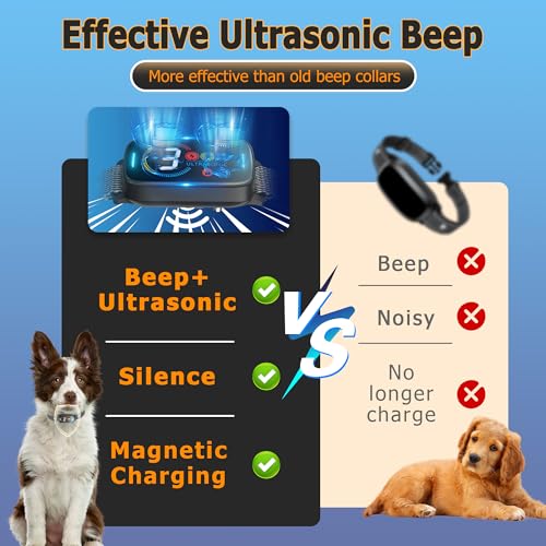 Ultrasonic Dog Bark Collar for Large Medium Dogs - Smart Anti Barking Deterrent Device - Rechargeable Training Collar with Adjustable Ultrasonic Beeps Vibrations Shock/No Shock(Black)