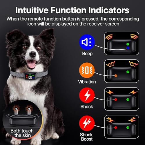 Dog Shock Collar, Dog Training Collar with Remote, Rechargeable e Collar for Dogs Training with 4 Training Modes, IP68 Waterproof Shock Collar for Large Medium Dogs (30~120lbs)