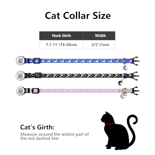 Upgraded Version - Cat Collar Stars and Moon, Solid & Safe, Pet Collar, Breakaway Cat Collar, smart ID tag.Real-time scan alerts | Shareable Pet Profile | No subscription or fees(Black)