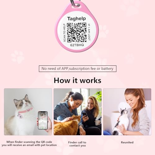 Heart Bling Cat Collar with Safety Belt and Bell Adjustable 8-13 inches for Kitten,Personalized Cat Collar with QR Code Smart ID tag, Pet Name and Phone Number on line,NO app (Pink)