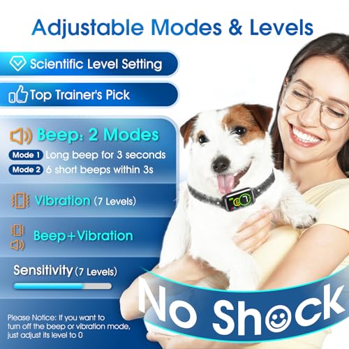 Dog Bark Collar, Bark Collar for Small Medium Mini Dogs, Smart No Bark Collar, Safe & Humane No Shock Barking Collar, Automatic Stop Bark Collar with Adjustable Beep Vibration Modes and 7 Sensitivity