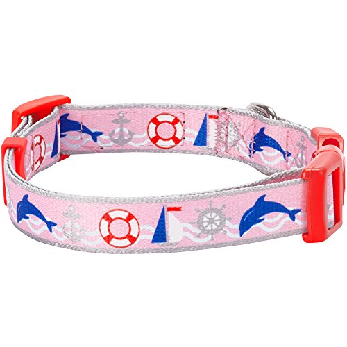 Blueberry Pet Essentials 5 Patterns Smart Chic Bon Voyage Ocean Scenery Dolphin Designer Adjustable Dog Collar, Small, Neck 12"-16"