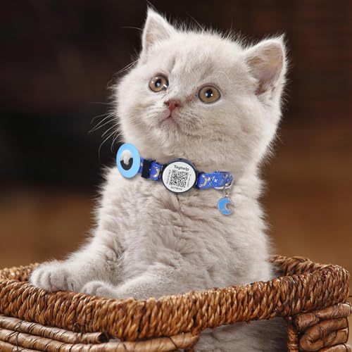 Upgraded Version - Cat Collar Stars and Moon, Solid & Safe, Pet Collar, Breakaway Cat Collar, smart ID tag.Real-time scan alerts | Shareable Pet Profile | No subscription or fees(Black)