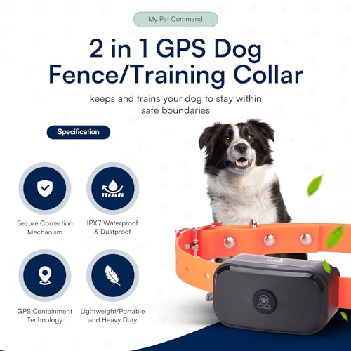 My Pet Command, 2 in 1 Wireless GPS Dog Shock Collar Fence/Dog Training Collar, No subscriptions, 4-Sided or Circular Fences, Smartphone APP, Utilizing Google Maps, Safe Reliable GPS Fence Position