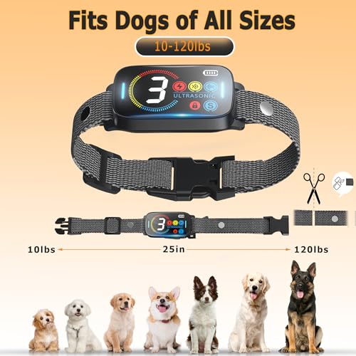 Ultrasonic Dog Bark Collar for Large Medium Dogs - Smart Anti Barking Deterrent Device - Rechargeable Training Collar with Adjustable Ultrasonic Beeps Vibrations Shock/No Shock(Black)