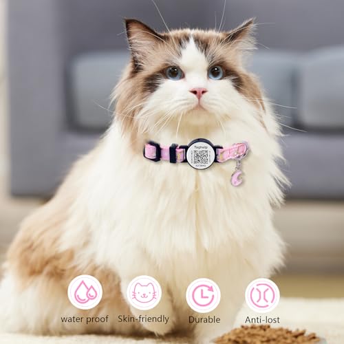 Upgraded Version - Cat Collar Stars and Moon, Solid & Safe, Pet Collar, Breakaway Cat Collar, smart ID tag.Real-time scan alerts | Shareable Pet Profile | No subscription or fees(Black)