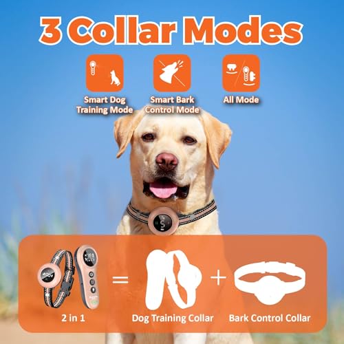 Neoally 2 in 1 Dog Training and Bark Control Collar: Smart Anti Barking Collar with and with No Remote for 5-150 lbs Small Medium Large Dogs. Rechargeable and Waterproof Receiver (Pink)