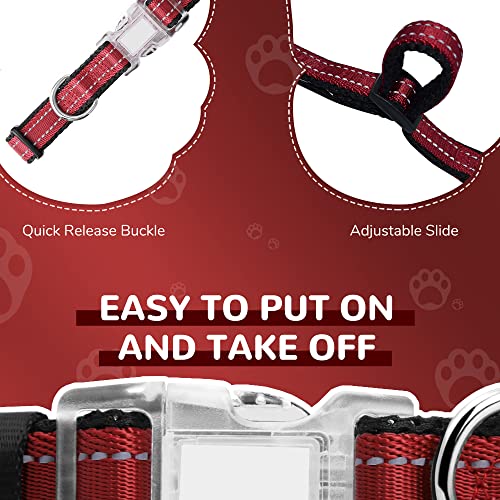 Pawhuggies Reflective Dog Collar and Leash Set for Small Dogs, 4 FT/5 FT Dog Leash, Handle with an O-ring, Adjustable Mesh Padded Small Dog Collar with Quick Release Buckle-Red