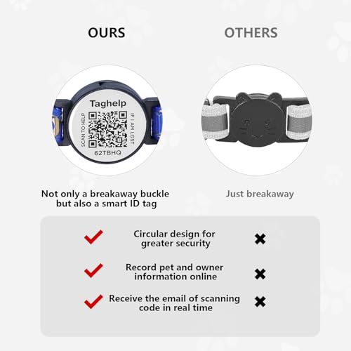 Upgraded Version - Cat Collar Stars and Moon, Solid & Safe, Pet Collar, Breakaway Cat Collar, smart ID tag.Real-time scan alerts | Shareable Pet Profile | No subscription or fees(Black)