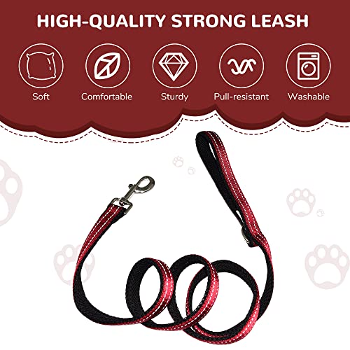 Pawhuggies Reflective Dog Collar and Leash Set for Small Dogs, 4 FT/5 FT Dog Leash, Handle with an O-ring, Adjustable Mesh Padded Small Dog Collar with Quick Release Buckle-Red