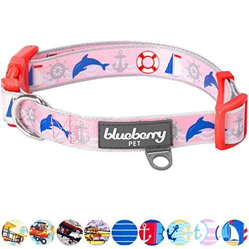 Blueberry Pet Essentials 5 Patterns Smart Chic Bon Voyage Ocean Scenery Dolphin Designer Adjustable Dog Collar, Small, Neck 12"-16"