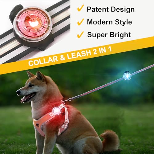 Tubasion 2-Pack Dog Lights for Night Walking, Upgraded 8 Modes Rechargeable Dog Collar Lights for Nighttime Clip On, IP66 Waterproof and Silicon Band Safety Lights for Dog Collars