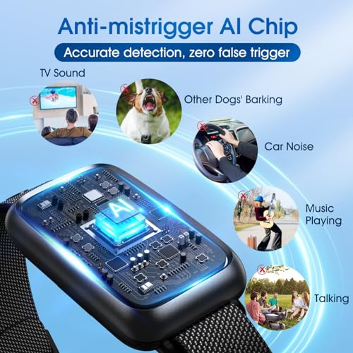 Dog Bark Collar, Bark Collar for Small Medium Mini Dogs, Smart No Bark Collar, Safe & Humane No Shock Barking Collar, Automatic Stop Bark Collar with Adjustable Beep Vibration Modes and 7 Sensitivity