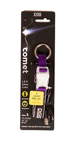 Dog Gone Smart Pet Products Super Bright LED All Day & Night Wear Safety Comet Collar Dogs, Adjustable Breathable Strong Nylon, Puppies, Large, Medium, Small
