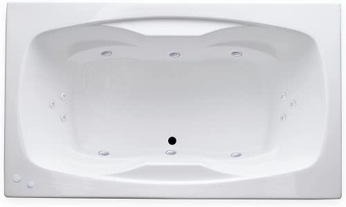 Carver Tubs - AR7242 - Modern Acrylic Fiberglass Whirlpool Tub Water Massage Two Person Jetted Bathtub, w/Heated 12 Jet - White Rectangle Acrylic Tub - Built-in Armrest - 72"L x 42"W x 20.5"H