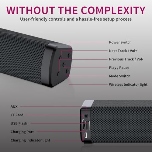 OOYY Home Portable Wireless Sound Bar with Bluetooth, Home Theater TV Sound Bar System Compatible for PC, Laptop, Smartphones