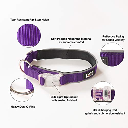 Dog Gone Smart Pet Products Super Bright LED All Day & Night Wear Safety Comet Collar Dogs, Adjustable Breathable Strong Nylon, Puppies, Large, Medium, Small