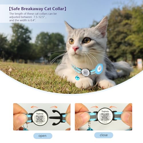 Kitten Collars with Bell,Cat Collar Breakaway with QR Code Name Tag, Cat ID Tag Personalized, Ultra-Durable, Adjustable, Quick Release, Fits Most Cats (Blue Cute paw Print, Collar with airtag Holder)