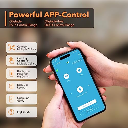 PATPET Shock Collar with APP Control - 1/2 Mile Range Bluetooth-Enabled Waterproof Dog Training Collar with Remote, 2-in-1 Shock Collar for Large Medium Dogs(15-140lbs)