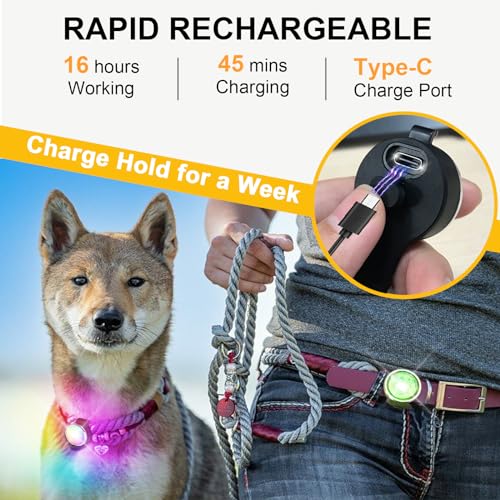 Tubasion 2-Pack Dog Lights for Night Walking, Upgraded 8 Modes Rechargeable Dog Collar Lights for Nighttime Clip On, IP66 Waterproof and Silicon Band Safety Lights for Dog Collars