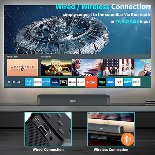 OOYY Home Portable Wireless Sound Bar with Bluetooth, Home Theater TV Sound Bar System Compatible for PC, Laptop, Smartphones