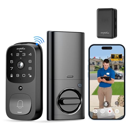 ARPHA Smart Door Lock with Video Camera - 6 in 1 Camera+Doorbell+Fingerprint Keyless Entry Door Lock, Wi-Fi Smart Locks for Front Door with 32GB SD Card, Electronic Digital Door Lock with Keypad