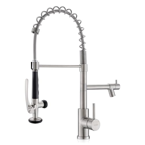 WEWE Kitchen Faucet with Pull Down Sprayer, Kitchen Sink Faucet with Pot Filler Single Handle Commercial High Arc Stainless Steel Brushed Nickel for Bar Laundry RV Utility Sink