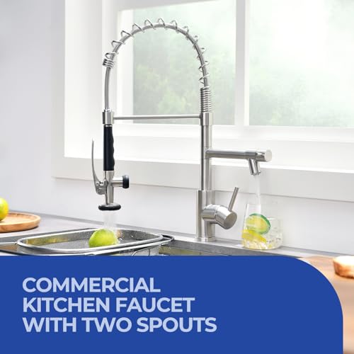 WEWE Kitchen Faucet with Pull Down Sprayer, Kitchen Sink Faucet with Pot Filler Single Handle Commercial High Arc Stainless Steel Brushed Nickel for Bar Laundry RV Utility Sink