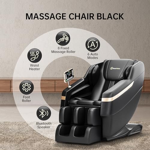 Real Relax 2024 Massage Chair, Full Body Massage Zero Gravity Mode, with Foot Massage, Bluetooth, LCD, Waist Heater, Black