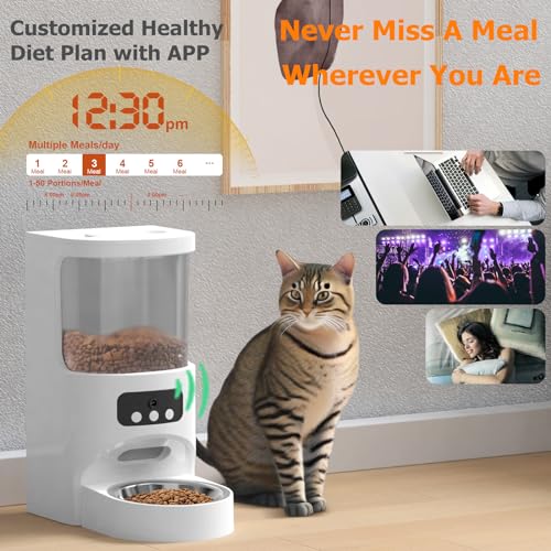 Automatic Cat Feeder with Camera,5G&2.4G WiFi Pet Feeder 1080P HD Cat Food Dispenser with Night Vision,Timed Smart App Dog Food Dispenser with 2-Way Audio for Cat & Dog,Detachable for Easy Clean