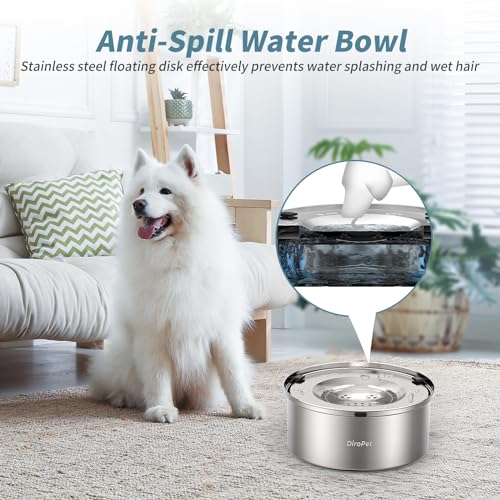DiroPet Dog Water Bowl No Spill, Food-Grade Stainless Steel Dog Bowls, 3L/101oz Large Capacity Slow Water Feeder, No Spill Water Bowl for Dog, Vehicle Carried Travel Water Bowl for Medium Large Dogs