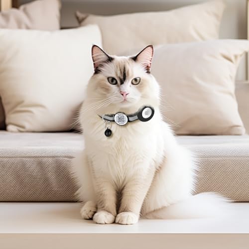 Kitten Collars with Bell,Cat Collar Breakaway with QR Code Name Tag, Cat ID Tag Personalized, Ultra-Durable, Adjustable, Quick Release, Fits Most Cats (Blue Cute paw Print, Collar with airtag Holder)