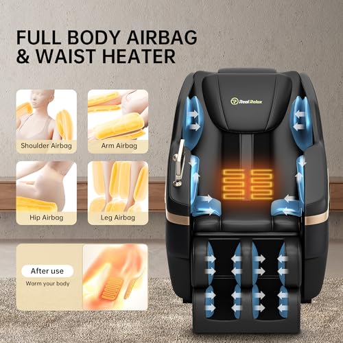 Real Relax 2024 Massage Chair, Full Body Massage Zero Gravity Mode, with Foot Massage, Bluetooth, LCD, Waist Heater, Black