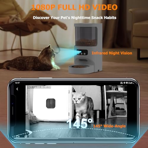 Automatic Cat Feeder with Camera,5G&2.4G WiFi Pet Feeder 1080P HD Cat Food Dispenser with Night Vision,Timed Smart App Dog Food Dispenser with 2-Way Audio for Cat & Dog,Detachable for Easy Clean
