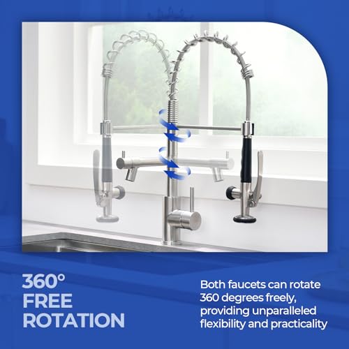 WEWE Kitchen Faucet with Pull Down Sprayer, Kitchen Sink Faucet with Pot Filler Single Handle Commercial High Arc Stainless Steel Brushed Nickel for Bar Laundry RV Utility Sink