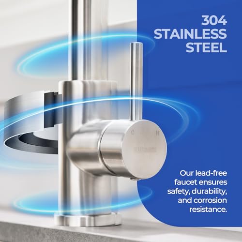 WEWE Kitchen Faucet with Pull Down Sprayer, Kitchen Sink Faucet with Pot Filler Single Handle Commercial High Arc Stainless Steel Brushed Nickel for Bar Laundry RV Utility Sink