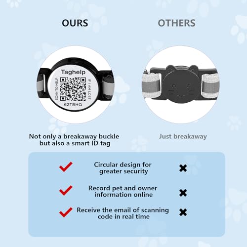 Kitten Collars with Bell,Cat Collar Breakaway with QR Code Name Tag, Cat ID Tag Personalized, Ultra-Durable, Adjustable, Quick Release, Fits Most Cats (Blue Cute paw Print, Collar with airtag Holder)
