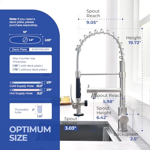 WEWE Kitchen Faucet with Pull Down Sprayer, Kitchen Sink Faucet with Pot Filler Single Handle Commercial High Arc Stainless Steel Brushed Nickel for Bar Laundry RV Utility Sink
