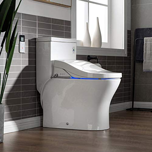 WOODBRIDGE One Piece 1.1GPF/1.6 GPF Dual Flush Elongated Toilet with Advance Smart Bidet Toilet in White