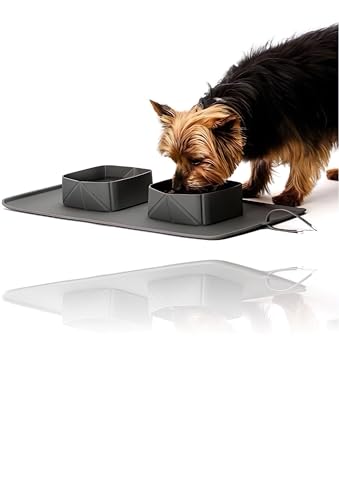 Generic Portable Pet Feeder, Silicone Bowls for Dog and Cat Travel, Collapsible Dish for Food and Water, 2-in-1 Solution with Adjustable Bow Ties